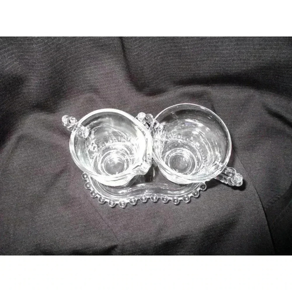 Sugar/Cream with Tray Vntg‎ Imperial Glass Candlewick  kitchenware knobby clear - Picture 4 of 9